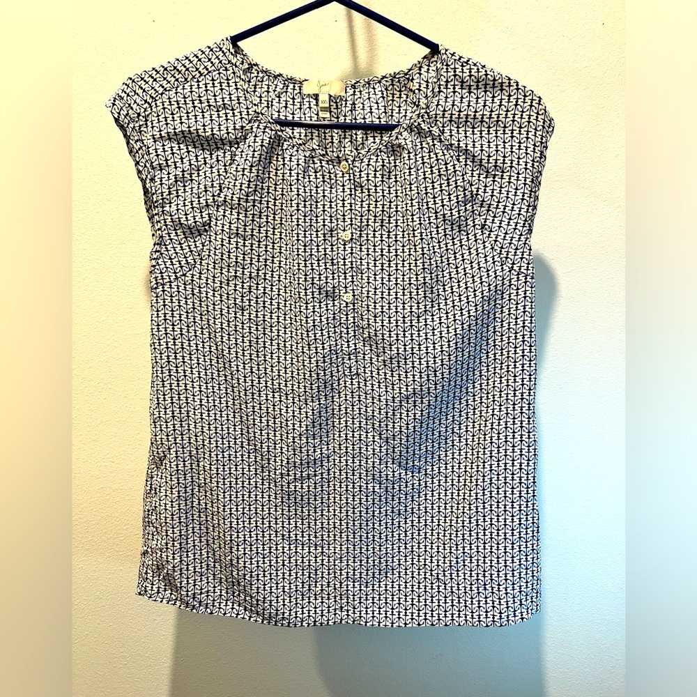JOIE Oversized Blue Sleeveless print round neck blouse 100% silk Size XXS